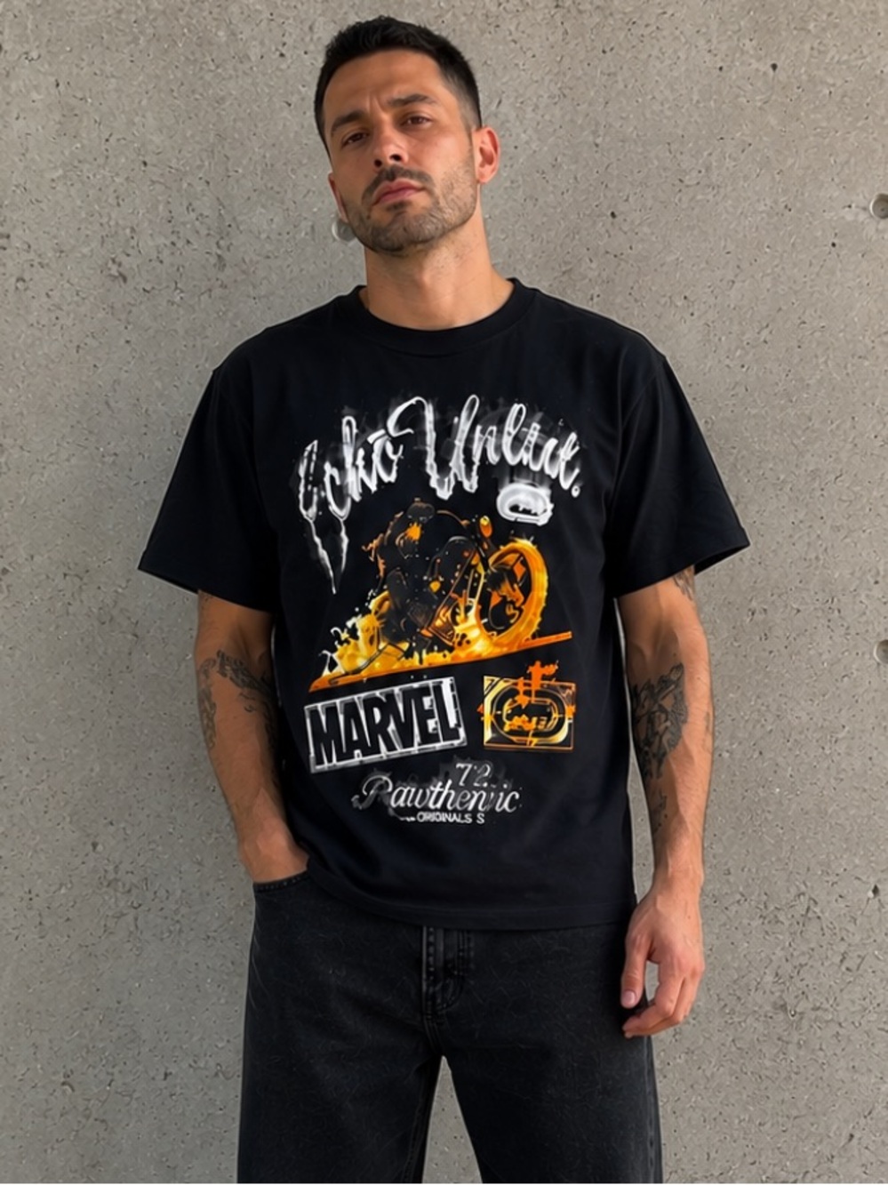 Marvel x Ecko Unltd. Ghost Rider Flames Graphic T-Shirt Black Size L